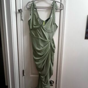 PrettyLittleThing Asymmetrical Green Polka Dot Dress